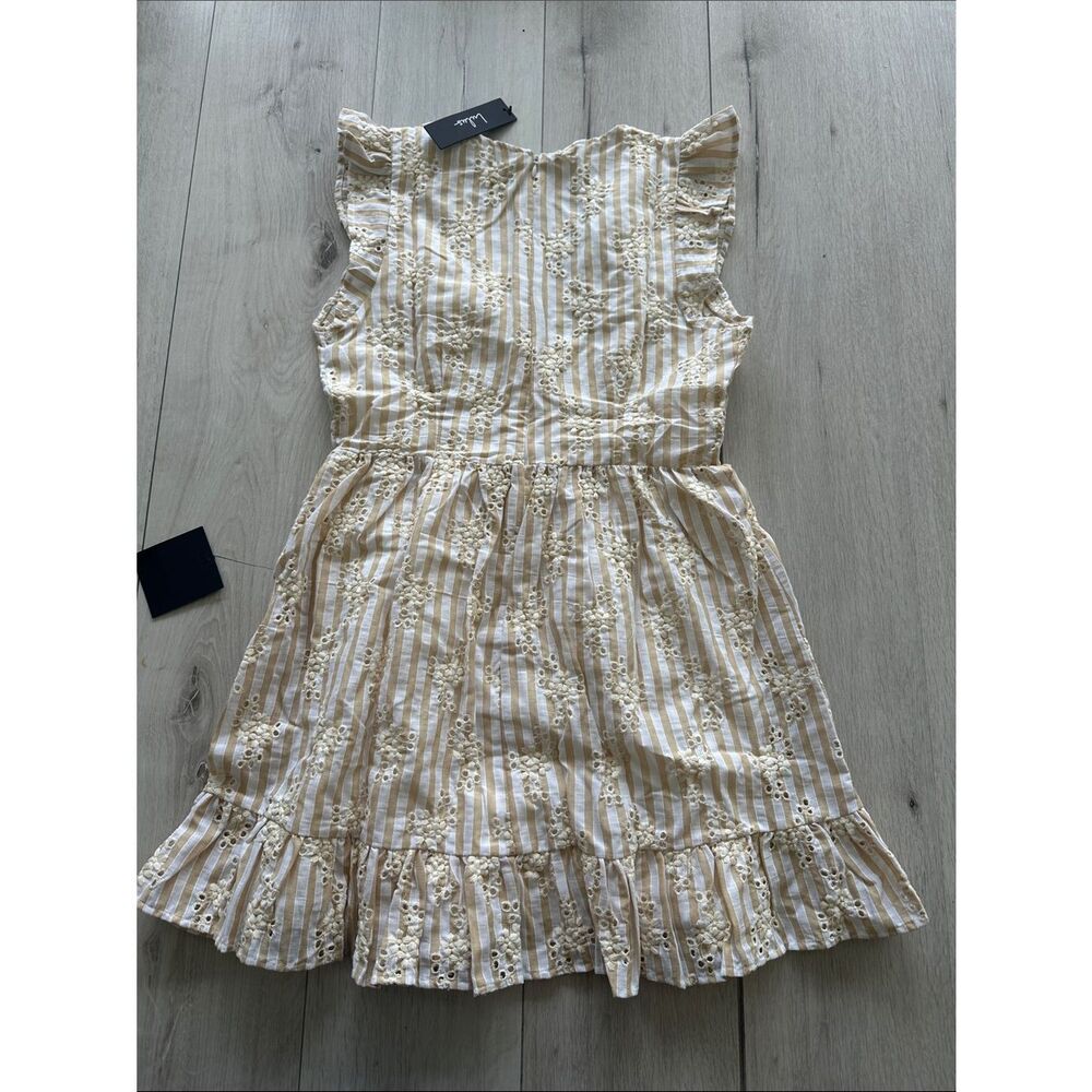 Lulus Sunny Crush Striped Embroidered Mini Dress Beige/Ivory M NWT IN PACKAGE - Picture 8 of 11
